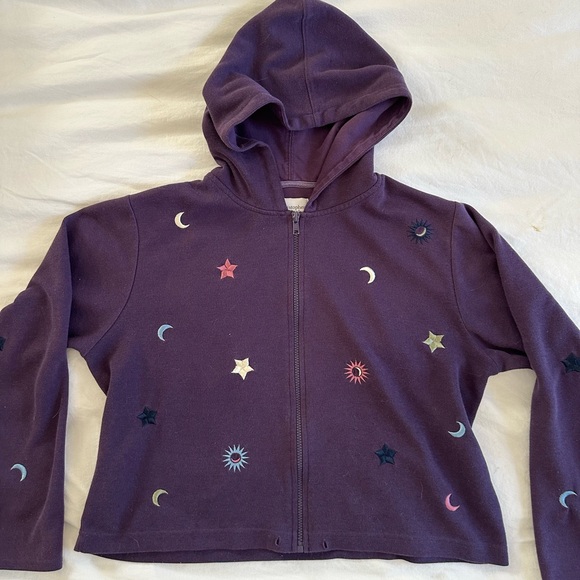 Celestial Zip Oversized Hoodie Moon Stars Embroidered Purple Vintage Boho - Picture 5 of 12